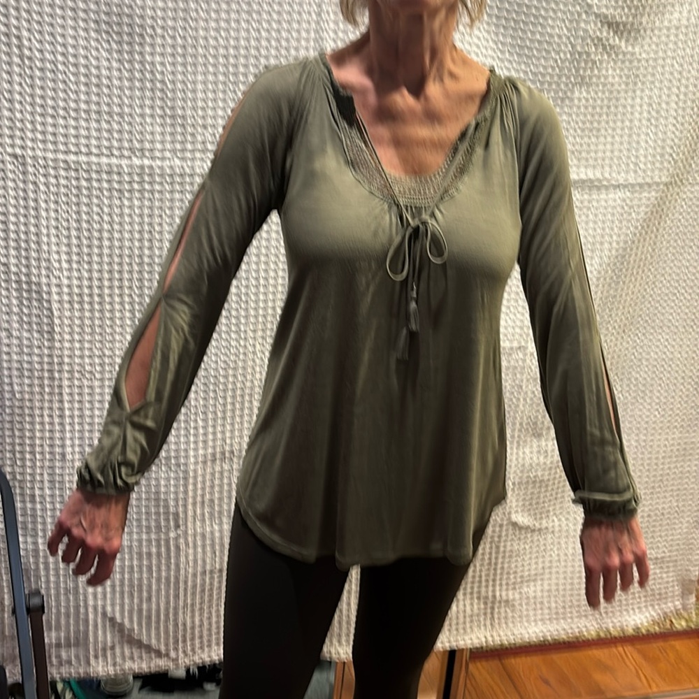 White House Black Market light olive green top